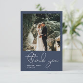 Minimalistisches modernes Script Foto Simple Blue  Dankeskarte (Stehend Vorderseite)