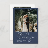 Minimalistisches modernes Script Foto Simple Blue Dankeskarte (Vorne/Hinten)