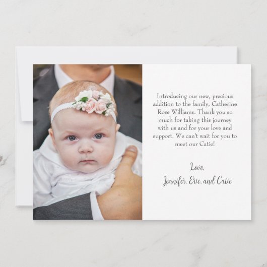 Minimalistisches, modernes Script Girl Baby Girl B Ankündigung (Rückseite)