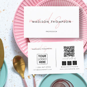 Minimalistisches, modernes Script QR Code Social M Visitenkarte