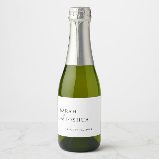 Minimalistisches, modernes Script, Schwarz und Wei Schaumweinetikett (Vorderseite)