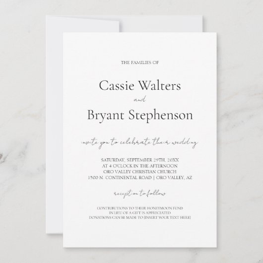 Minimalistisches, modernes Script Schwarz und Weiß Einladung (Vorderseite)