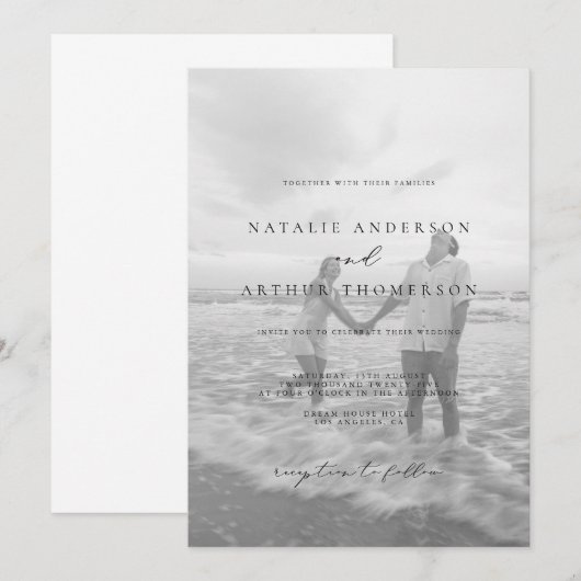 Minimalistisches, modernes Script Schwarz und Weiß Einladung (Vorne/Hinten)