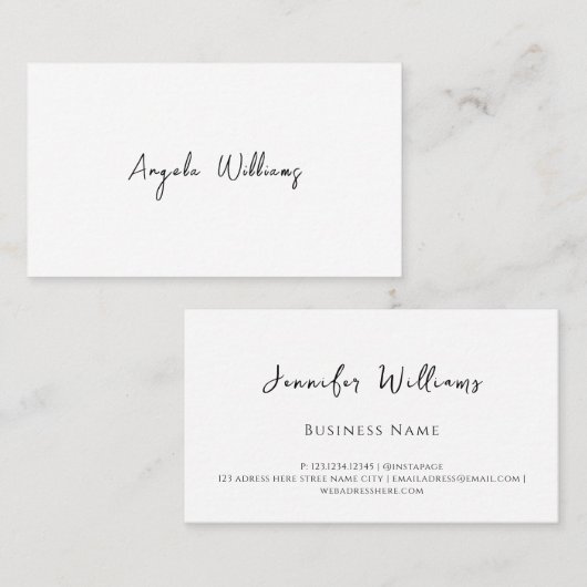 Minimalistisches, modernes Skript Einfache Weiße E Visitenkarte (Vorne/Hinten)