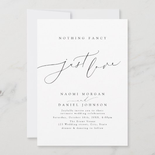 Minimalistisches modernes Skript Nichts Extravagan Einladung (Vorderseite)