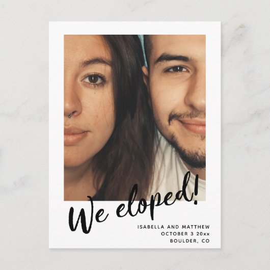 Minimalistisches, modernes Skript Wir haben ein be Ankündigungspostkarte (Vorderseite)