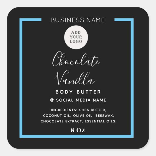 Minimalistisches, modernes Typografie-Schwarzprodu Quadratischer Aufkleber (Vorderseite)