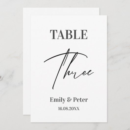 Minimalistisches modernes WEDD mit Drei-Tischnumme Dankeskarte (Vorne/Hinten)