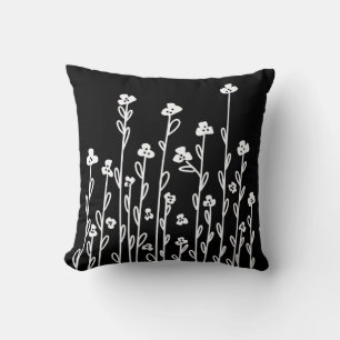 Minimalistisches, modernes weißes Doodblümchen Kissen