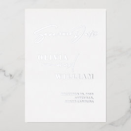 Minimalistisches modernes Weißsilber Save the Date Folieneinladung