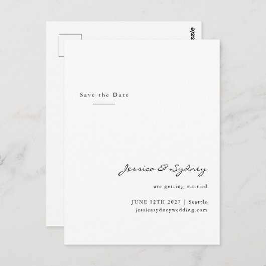 Minimalistisches, modernes White Script Save the D Postkarte (Vorne/Hinten)