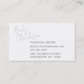 Minimalistisches, modernes White Shadow Handgeschr Visitenkarte (Rückseite)