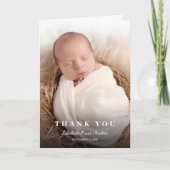 Minimalistisches modernes White Typografy Baby Fot Dankeskarte (Vorderseite)