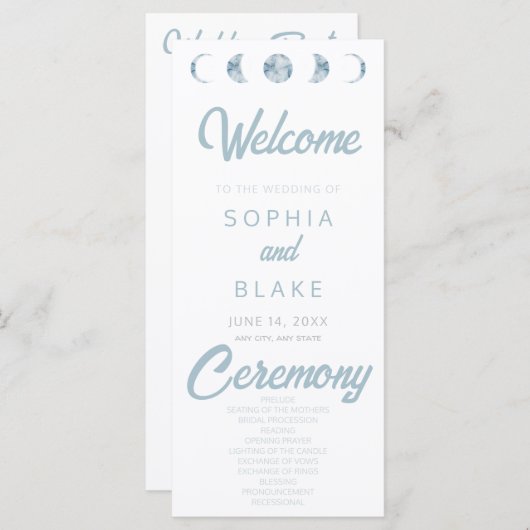 Minimalistisches Mondphasen-Hochzeitsprogramm (Vorne/Hinten)