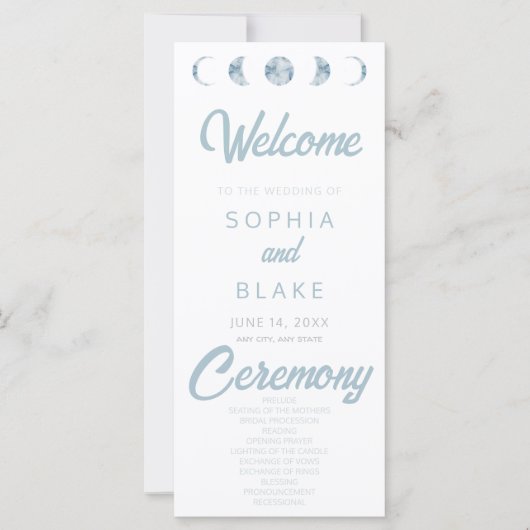 Minimalistisches Mondphasen-Hochzeitsprogramm (Vorderseite)