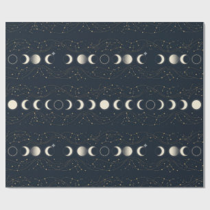 Minimalistisches Mondphasenmuster mit Sternen und  Geschenkpapier