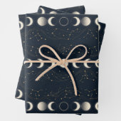 Minimalistisches Mondphasenmuster mit Sternen und  Geschenkpapier Set (Beispiel)
