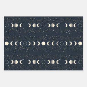 Minimalistisches Mondphasenmuster mit Sternen und Geschenkpapier Set