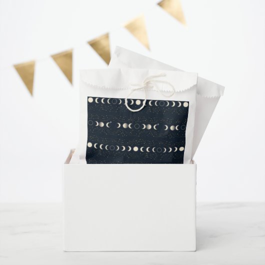 Minimalistisches Mondphasenmuster mit Sternen und Geschenktütchen (Party)