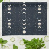 Minimalistisches Mondphasenmuster mit Sternen und  Geschirrtuch (Gefaltet)