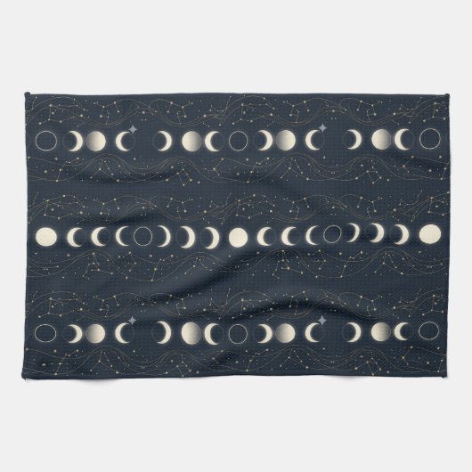 Minimalistisches Mondphasenmuster mit Sternen und  Geschirrtuch (Horizontal)