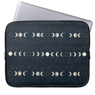 Minimalistisches Mondphasenmuster mit Sternen und Laptopschutzhülle