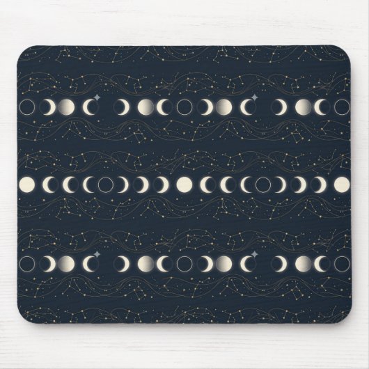 Minimalistisches Mondphasenmuster mit Sternen und Mousepad (Vorne)