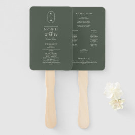 Minimalistisches Mongram Moss Green Wedding Progra Fächer