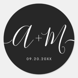 Minimalistisches Mongram Script für das benutzerde Runder Aufkleber