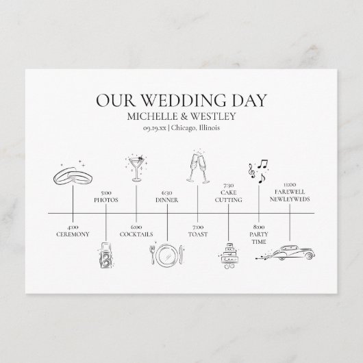 Minimalistisches Mongram Wedelzeitprogramm Begleitkarte (Vorderseite)