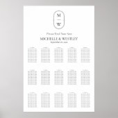 Minimalistisches Mongramm-Hochzeitdiagramm Poster (Vorne)