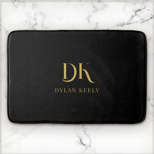 Minimalistisches Monogram Black Gold Stilvoll Badematte