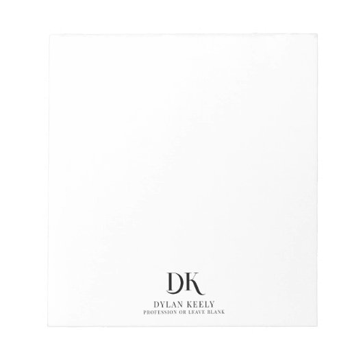 Minimalistisches Monogram Black Modernstylisch Notizblock (Vorderseite)
