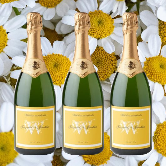 Minimalistisches Monogram Chic Script-Elegant gelb Schaumweinetikett