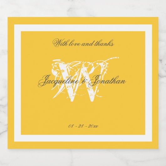Minimalistisches Monogram Chic Script-Elegant gelb Schaumweinetikett (Einzelnes Label)