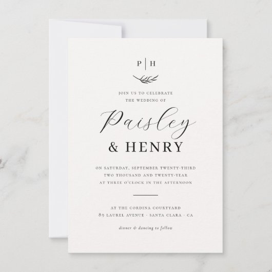 Minimalistisches Monogram-Elegant-Foto Einladung (Vorderseite)