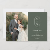 Minimalistisches Monogram Moss Green Wedding Foto Dankeskarte (Vorderseite)