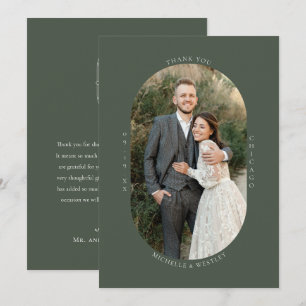 Minimalistisches Monogram Moss Green Wedding Foto Dankeskarte