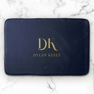 Minimalistisches Monogram Navy Blue Gold Stilvoll Badematte
