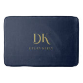 Minimalistisches Monogram Navy Blue Gold Stilvoll Badematte (Vorderseite)