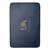 Minimalistisches Monogram Navy Blue Gold Stilvoll Badematte (Vorderseite Vertikal)