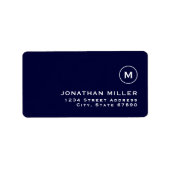 Minimalistisches Monogram Navy Blue Rücksendeadres Adressaufkleber (Vorne)
