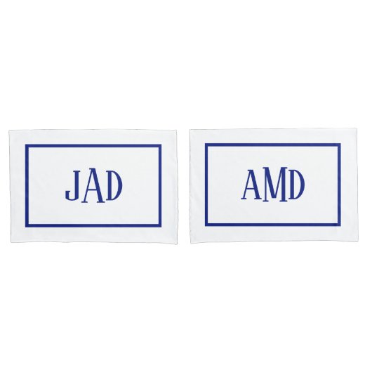 Minimalistisches Monogram Navy White Rectangle Kissenbezug (Vorderseite-Set)