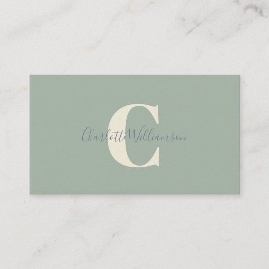 Minimalistisches Monogram Sage Green Elegant Scrip Visitenkarte (Vorderseite)