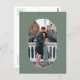 Minimalistisches Monogram Sage Green Foto Save the Postkarte