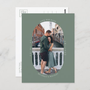Minimalistisches Monogram Sage Green Foto Save the Postkarte