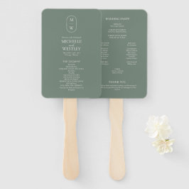 Minimalistisches Monogram Sage Green Wedding Progr Fächer