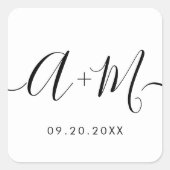 Minimalistisches Monogram Script für benutzerdefin Quadratischer Aufkleber (Vorderseite)