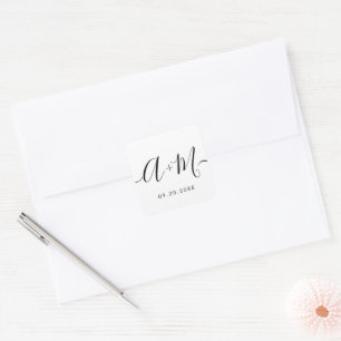 Minimalistisches Monogram Script für benutzerdefin Quadratischer Aufkleber