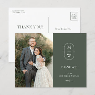 Minimalistisches Monogram Wedding Foto Vielen Dank Postkarte
